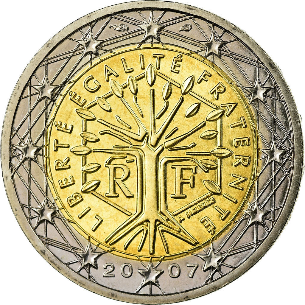 France, 2 Euro, 2007, MS(63), Bi-Metallic, KM:1414
