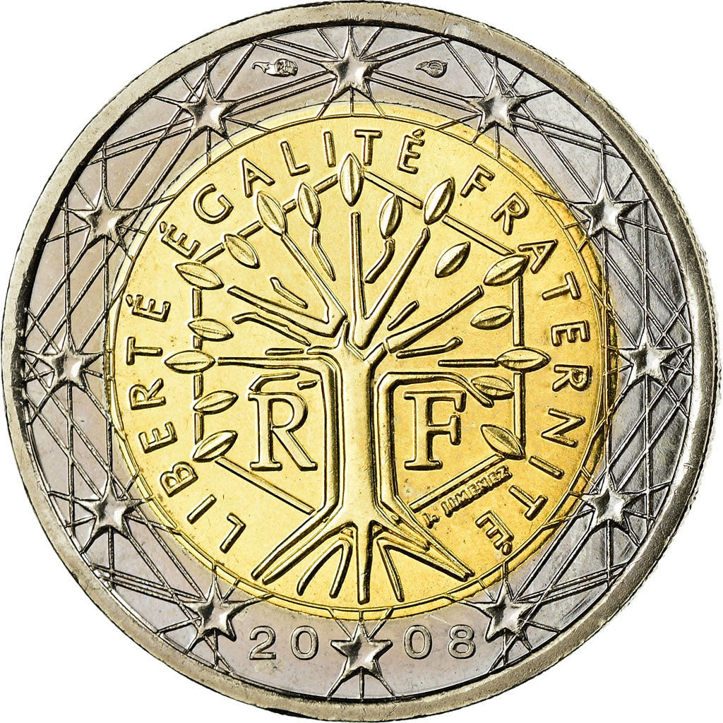 France, 2 Euro, 2008, MS(63), Bi-Metallic, KM:1414