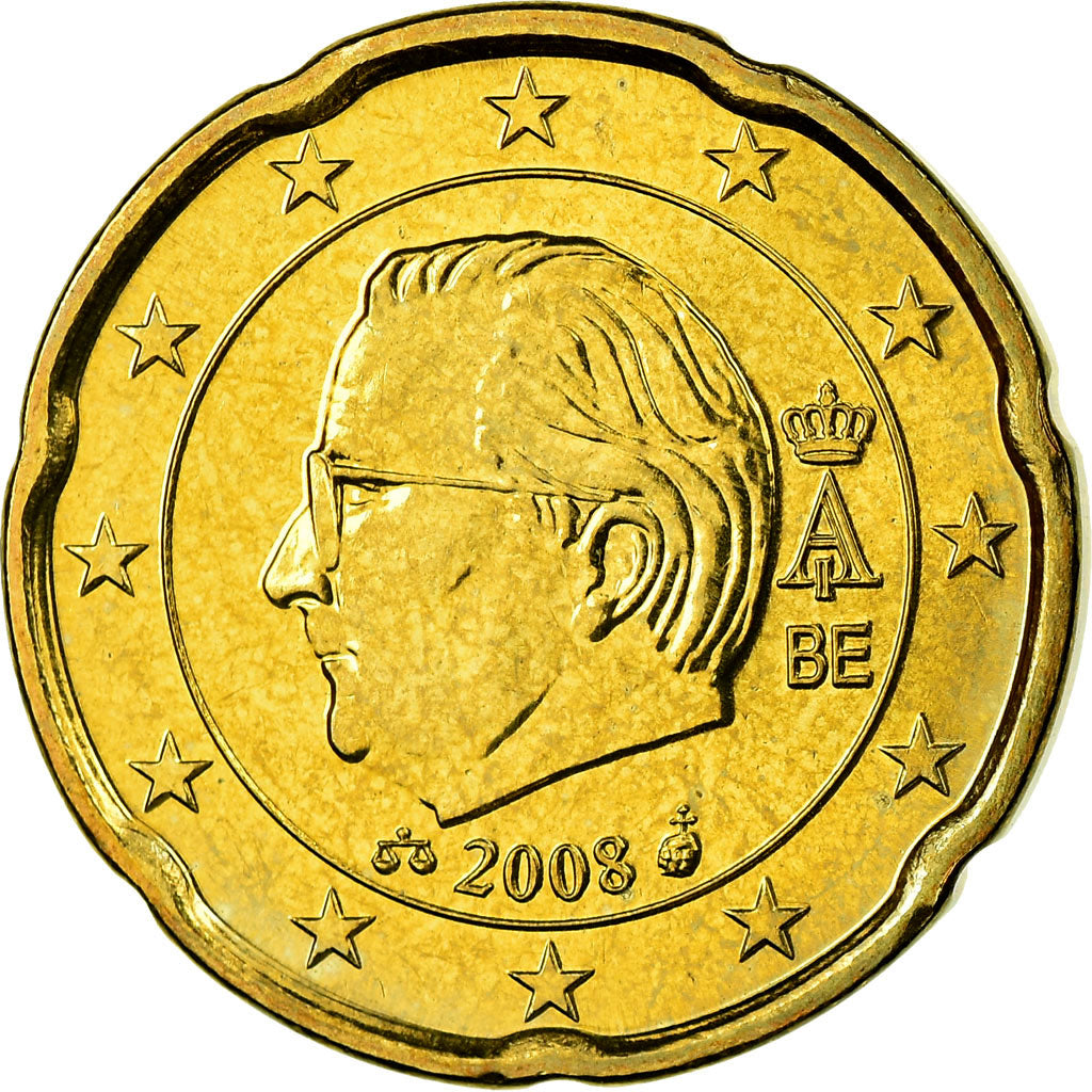 Belgien, 20 Euro Cent, 2008, UNZ, Messing, KM:278