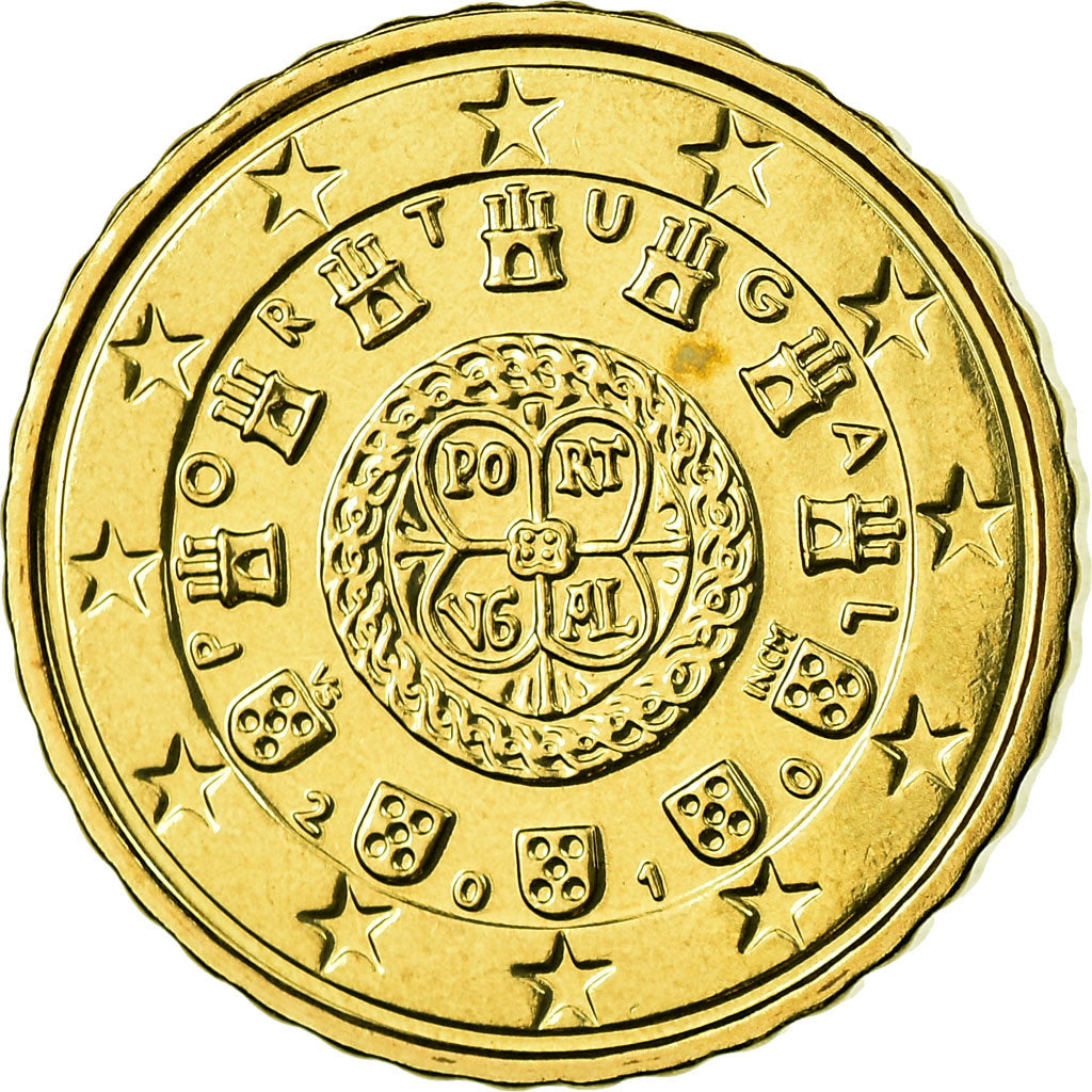 Portugal, 10 Euro Cent, 2010, MS(65-70), Brass, KM:763
