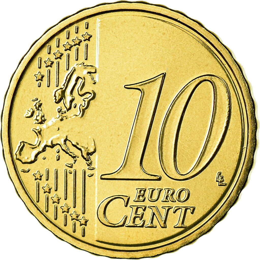 Portugal, 10 Euro Cent, 2010, MS(65-70), Brass, KM:763
