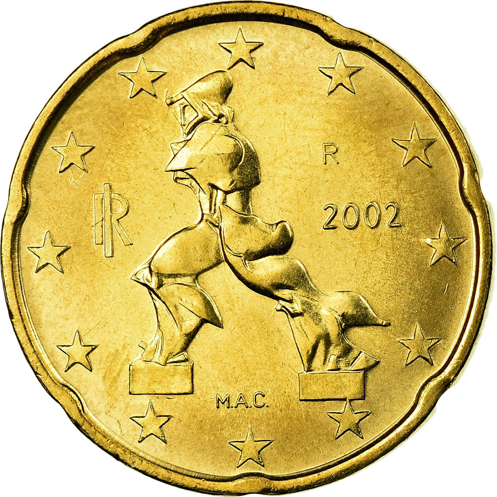 Italy, 20 Euro Cent, 2002, MS(65-70), Brass, KM:214