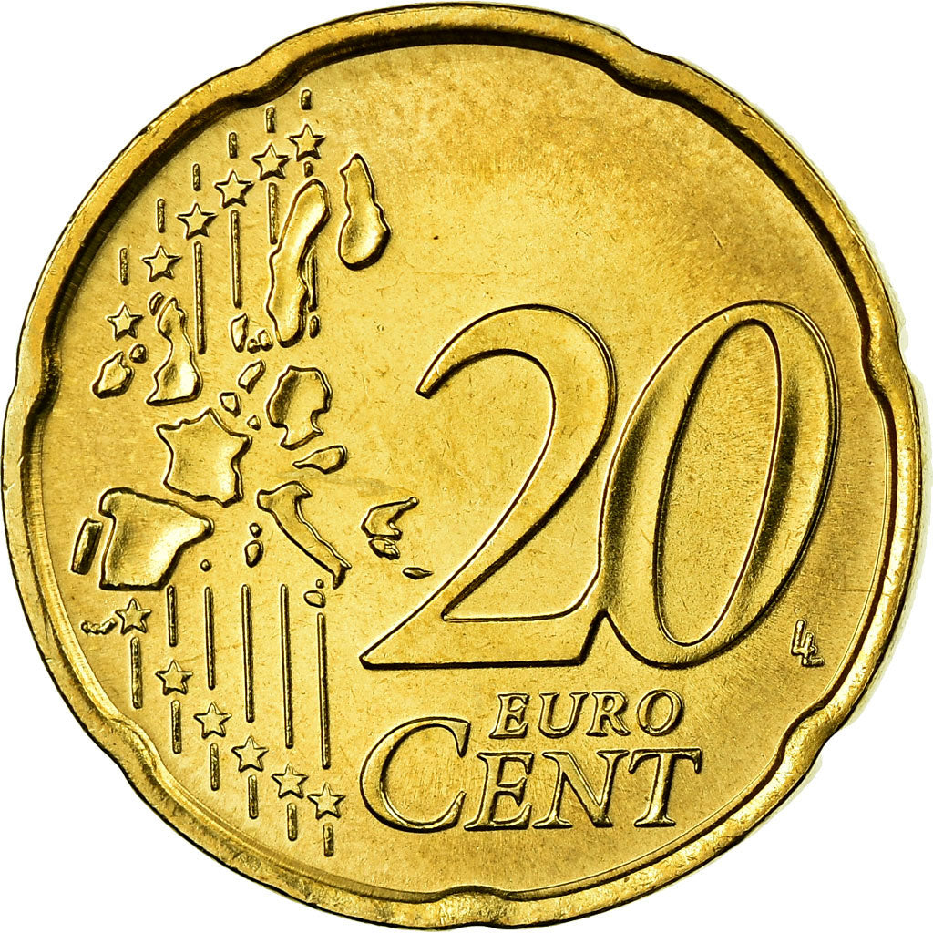 Italy, 20 Euro Cent, 2002, MS(65-70), Brass, KM:214