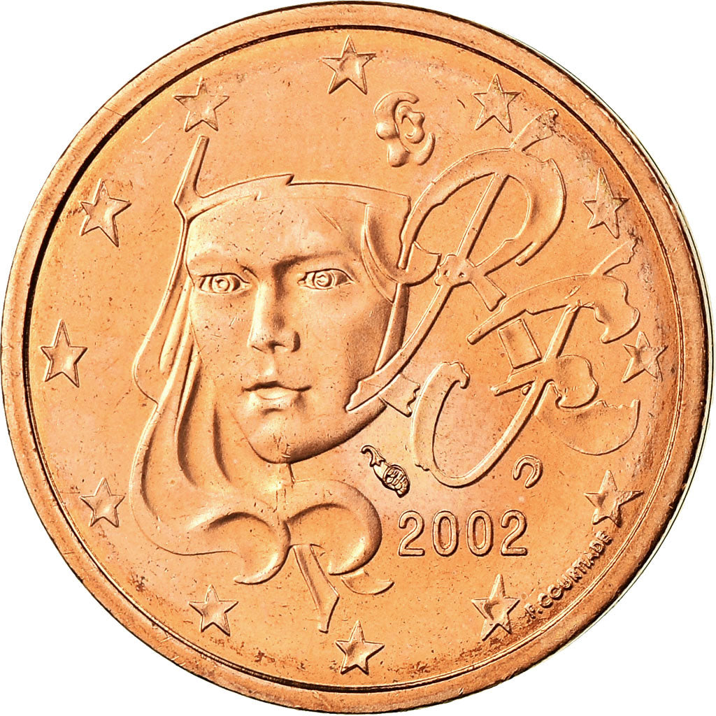 France, 2 Euro Cent, 2002, MS(63), Copper Plated Steel, KM:1283