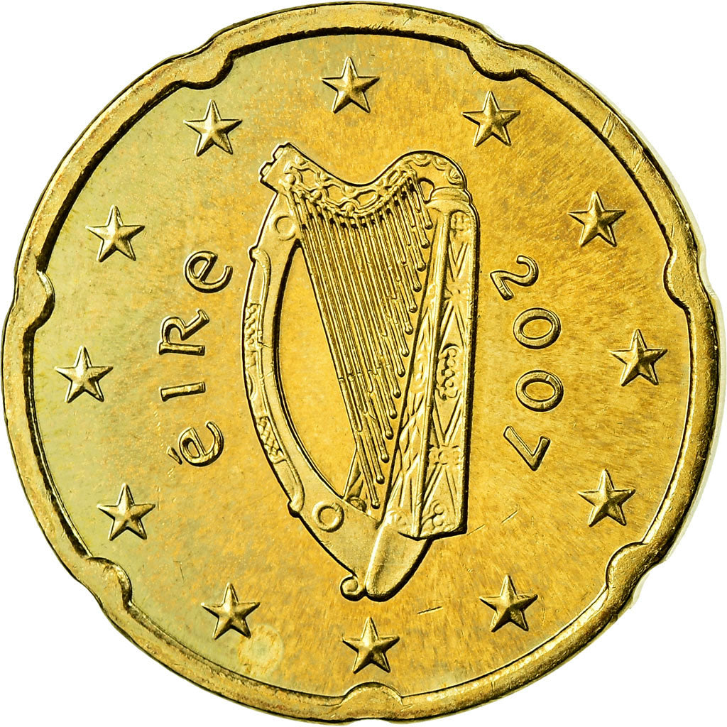 IRELAND REPUBLIC, 20 Euro Cent, 2007, MS(63), Brass, KM:48