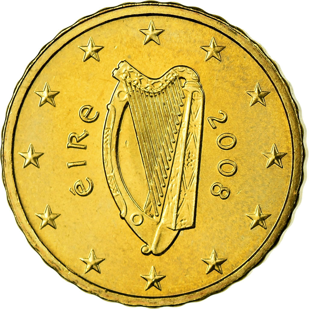 IRELAND REPUBLIC, 10 Euro Cent, 2008, MS(63), Brass, KM:47