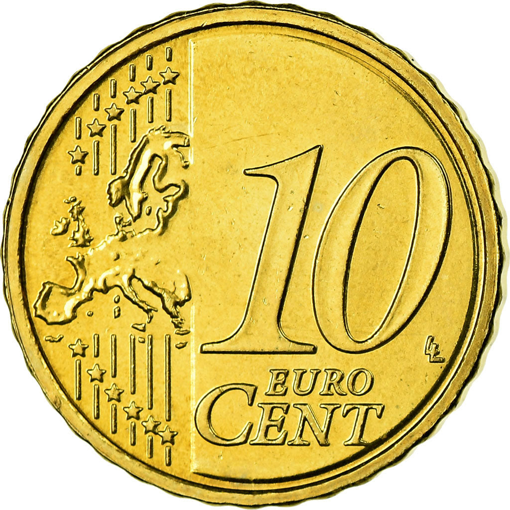 IRELAND REPUBLIC, 10 Euro Cent, 2008, MS(63), Brass, KM:47
