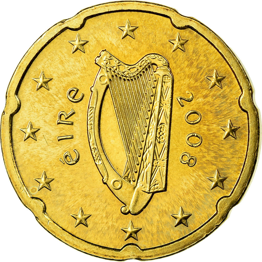 IRELAND REPUBLIC, 20 Euro Cent, 2008, MS(63), Brass, KM:48