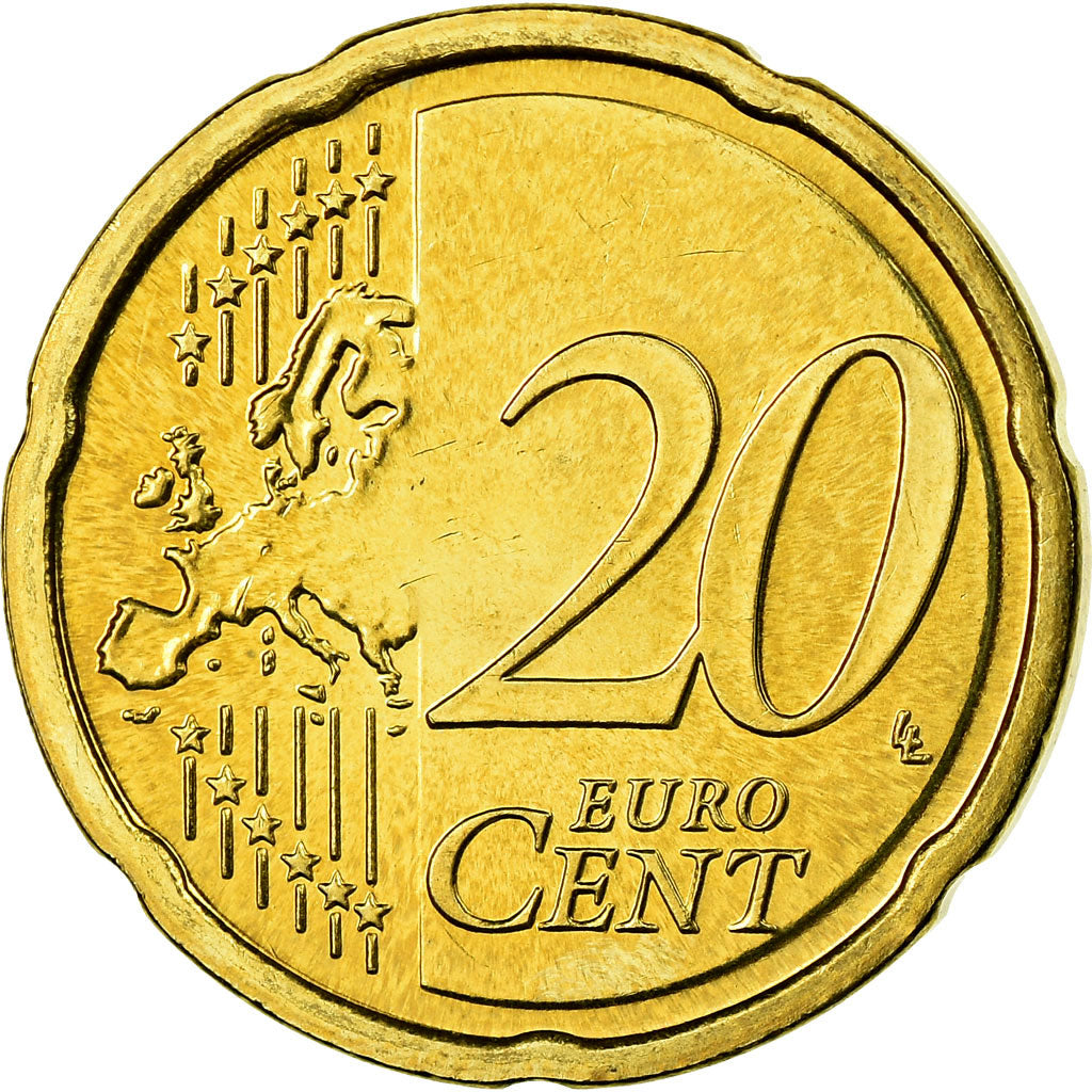 IRELAND REPUBLIC, 20 Euro Cent, 2008, MS(63), Brass, KM:48