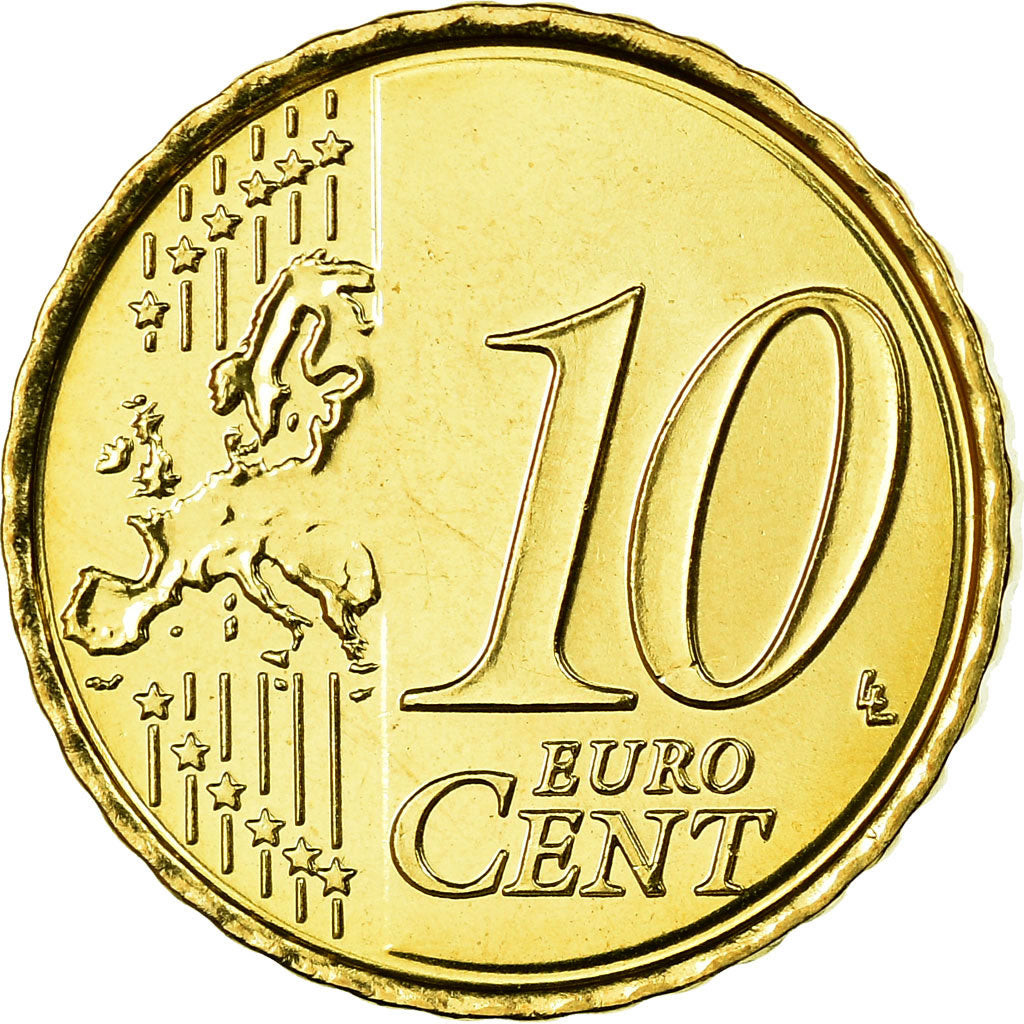 Belgium, 10 Euro Cent, 2008, MS(65-70), Brass, KM:277