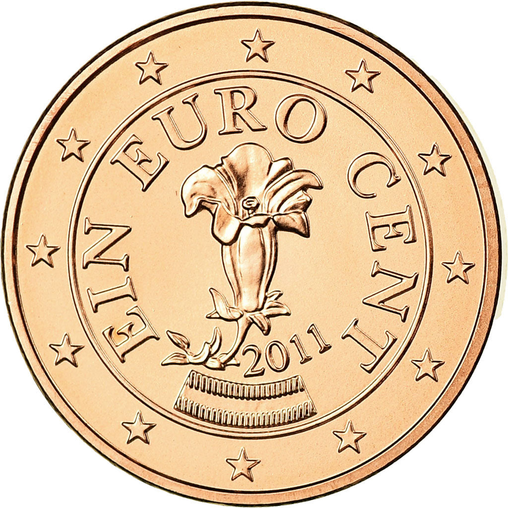 Áustria, Euro Cent, 2011, MS(65-70), Aço Cromado a Cobre, KM:3082
