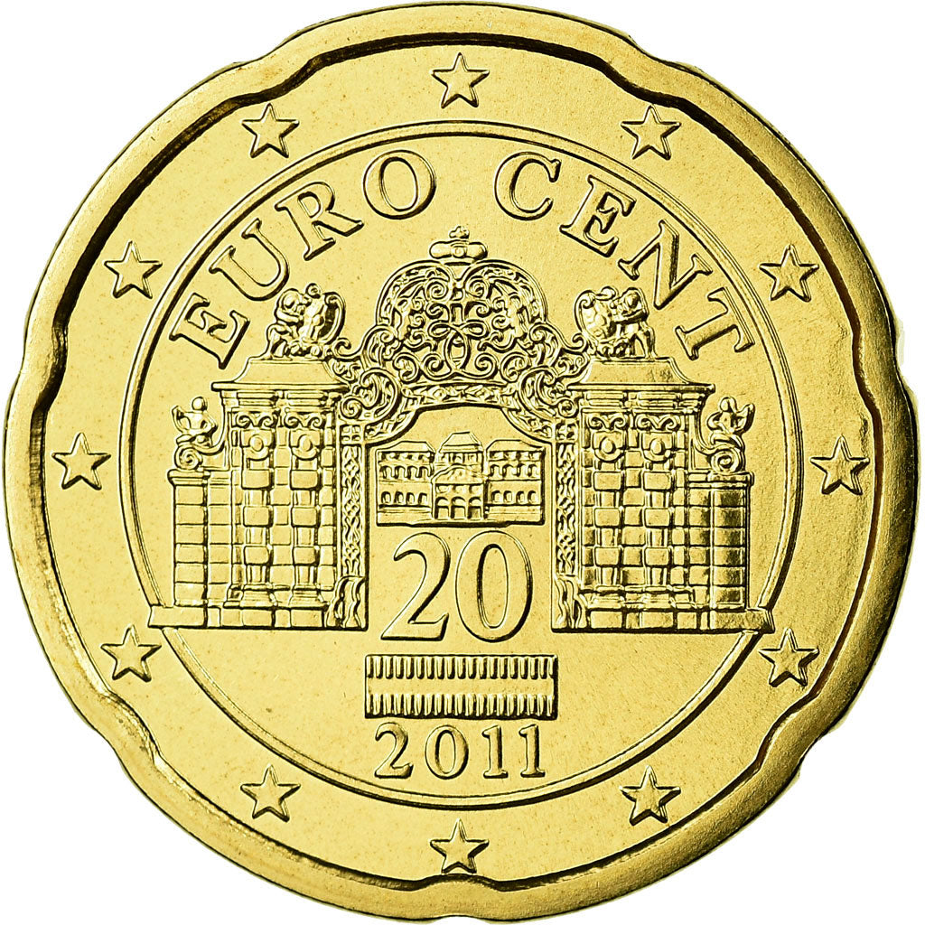 Áustria, 20 Euro Cent, 2011, MS(65-70), Latão, KM:3140