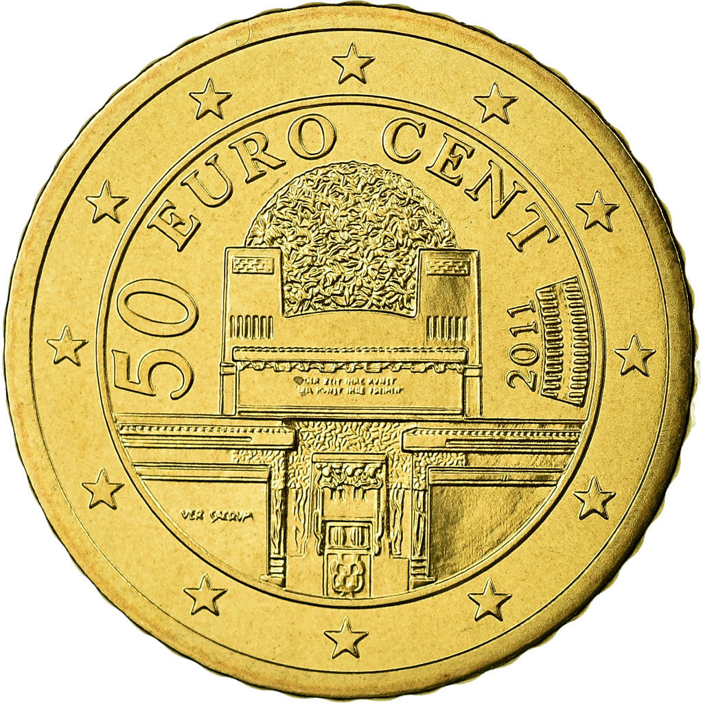 Áustria, 50 Euro Cent, 2011, MS(65-70), Latão, KM:3141
