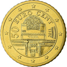 Áustria, 50 Euro Cent, 2011, MS(65-70), Latão, KM:3141