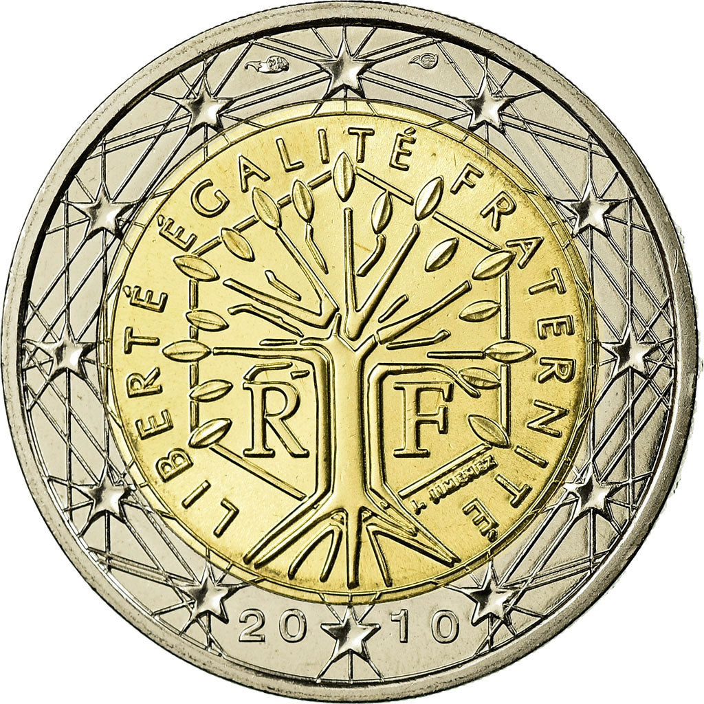 France, 2 Euro, 2010, MS(65-70), Bi-Metallic, KM:1414