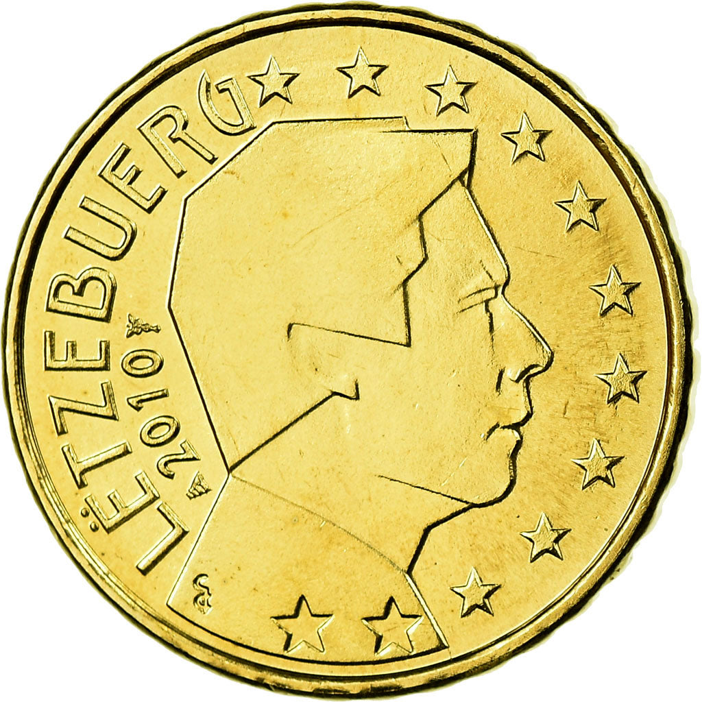 Luxemburgo, 10 Euro Cent, 2010, MS(65-70), Latão, KM:89