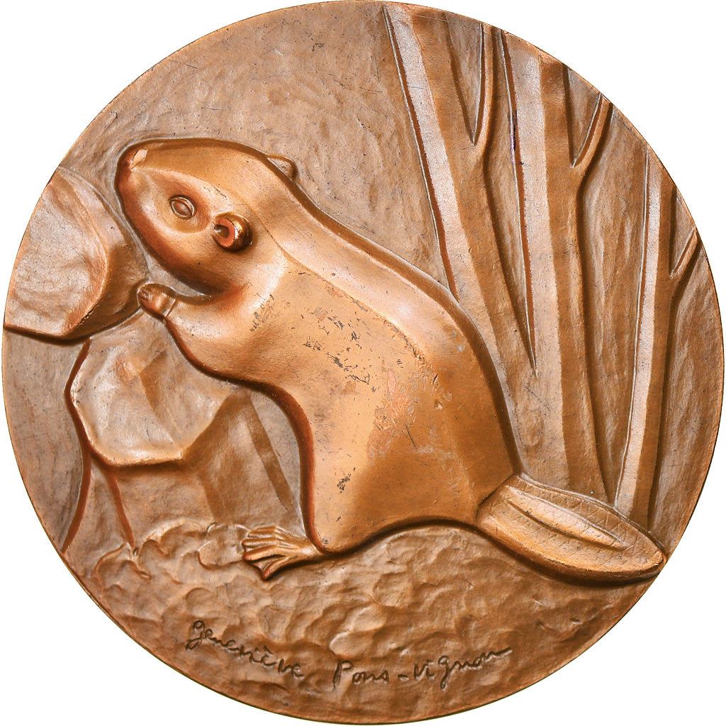 Francia, medaglia, Animaux, Castors, Fauna, 1981, Geneviève Pons-Vignon, SPL-