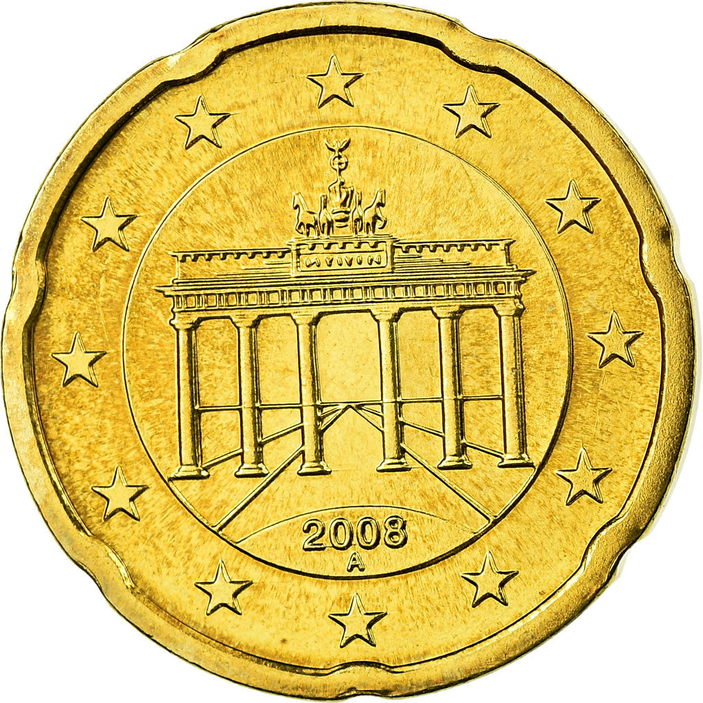 GERMANIA - REPUBBLICA FEDERALE, 20 Euro Cent, 2008, SPL, Ottone, KM:255