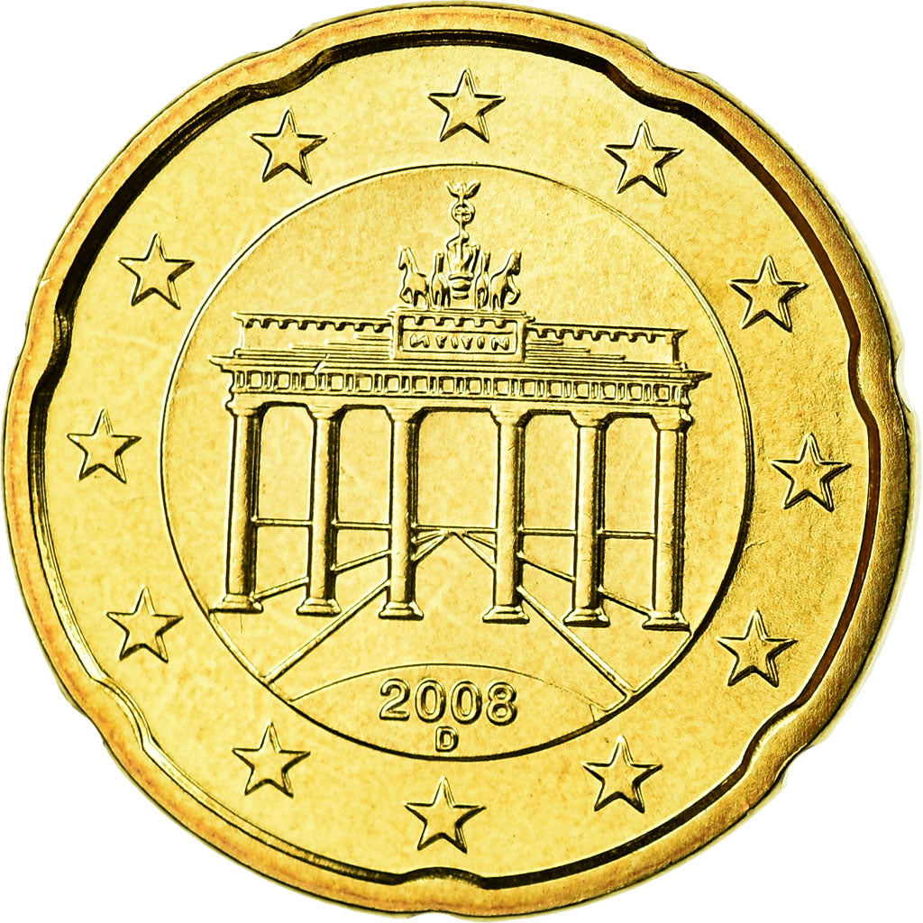 GERMANIA - REPUBBLICA FEDERALE, 20 Euro Cent, 2008, SPL, Ottone, KM:255