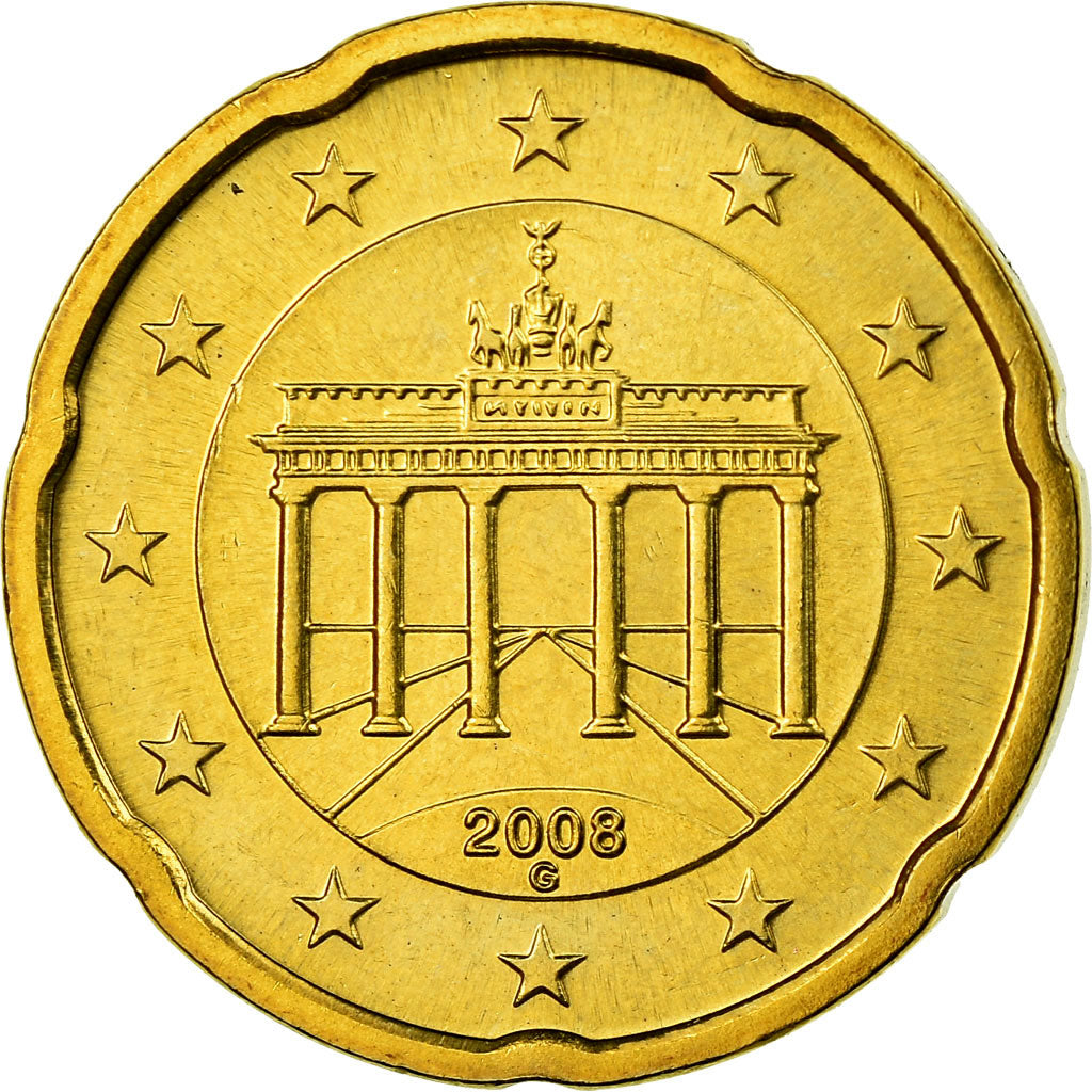 GERMANIA - REPUBBLICA FEDERALE, 20 Euro Cent, 2008, SPL, Ottone, KM:255