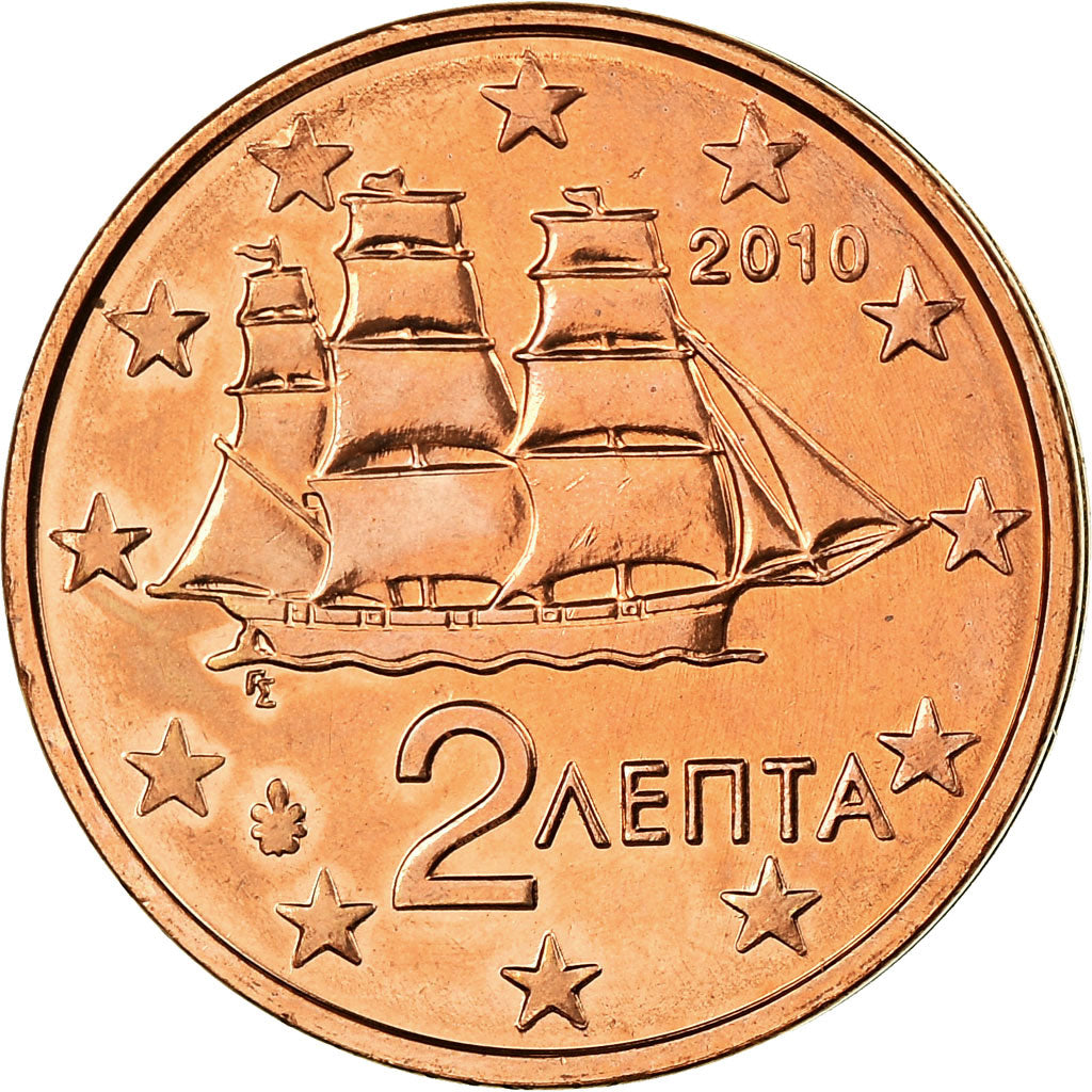 Grecia, 2 Euro Cent, 2010, SPL-, Acciaio placcato rame, KM:182