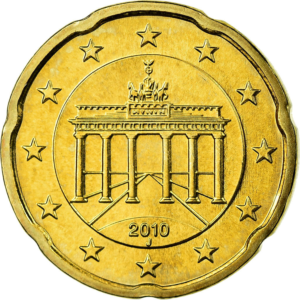 GERMANIA - REPUBBLICA FEDERALE, 20 Euro Cent, 2010, SPL, Ottone, KM:255