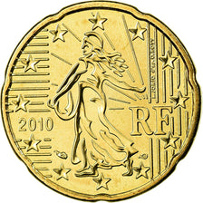 France, 20 Euro Cent, 2010, MS(65-70), Brass, KM:1411