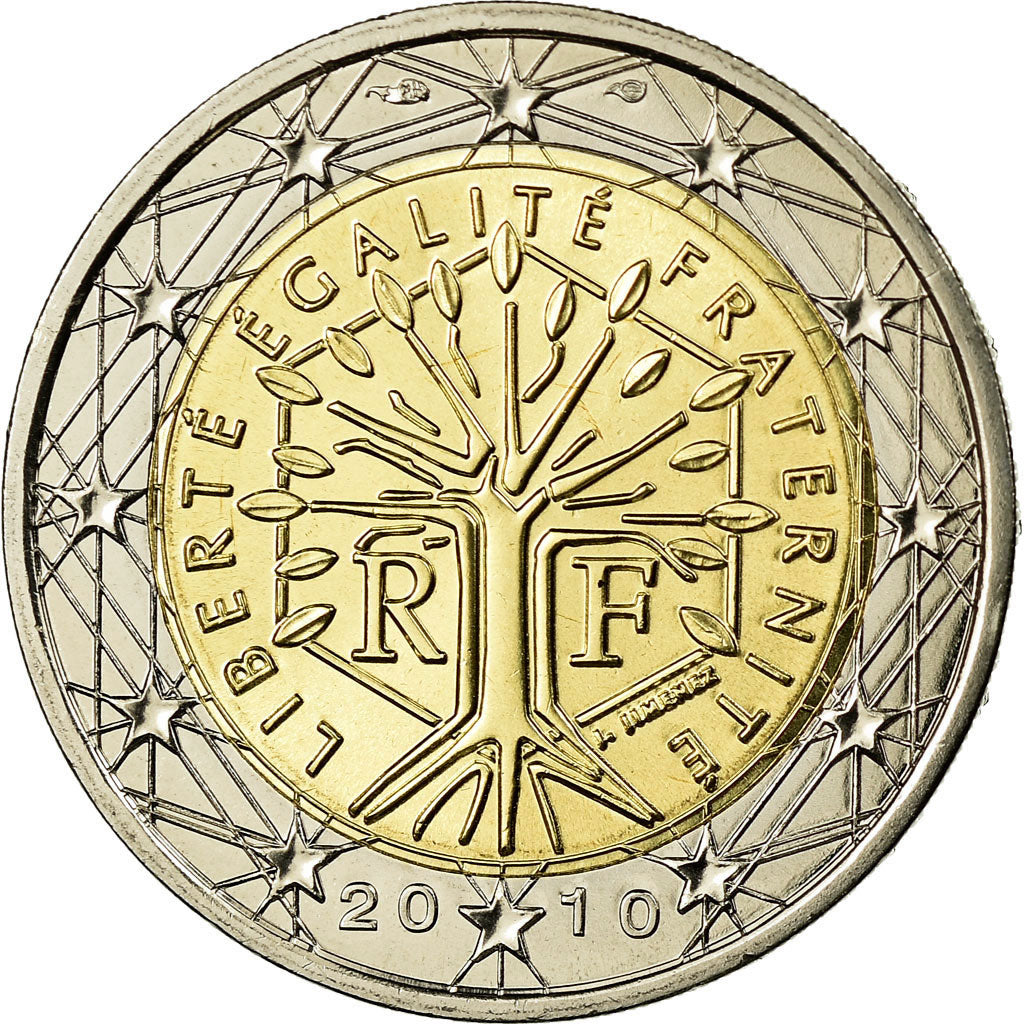 France, 2 Euro, 2010, MS(65-70), Bi-Metallic, KM:1414