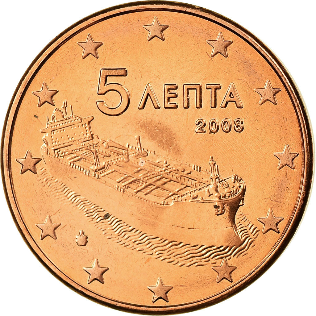 Grecia, 5 Euro Cent, 2008, FDC, Acciaio placcato rame, KM:183