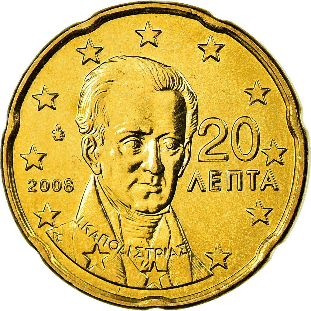 Grecia, 20 Euro Cent, 2008, FDC, Latón, KM:212