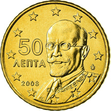 Grecja, 50 Euro Cent, 2008, Athens, MS(65-70), Mosiądz, KM:213