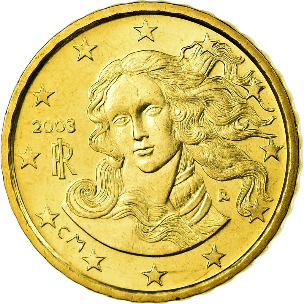 Włochy, 10 Euro Cent, 2003, Rome, MS(65-70), Mosiądz, KM:213