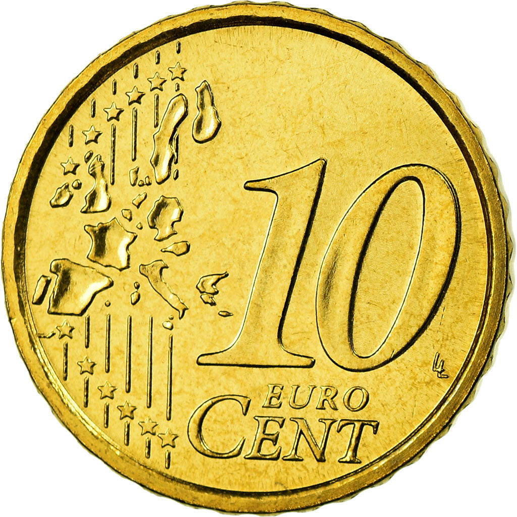 Włochy, 10 Euro Cent, 2003, Rome, MS(65-70), Mosiądz, KM:213