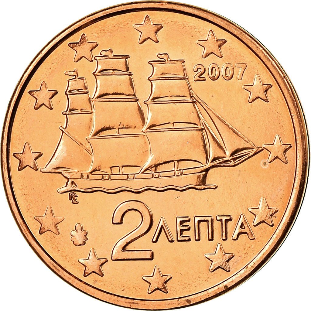 Greece, 2 Euro Cent, 2007, MS(63), Copper Plated Steel, KM:182