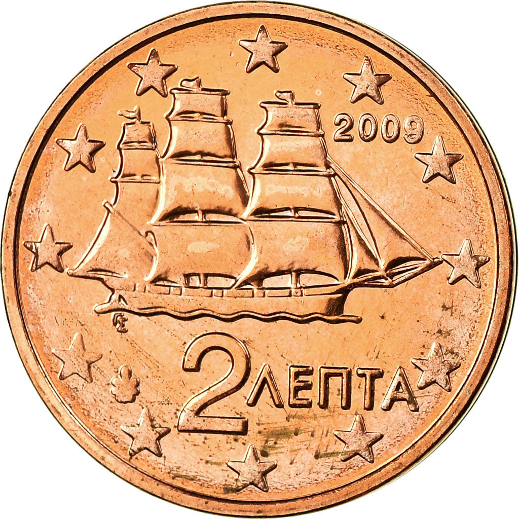 Griechenland, 2 Euro Cent, 2009, UNZ, Copper Plated Steel, KM:182