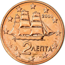 Griechenland, 2 Euro Cent, 2009, UNZ, Copper Plated Steel, KM:182