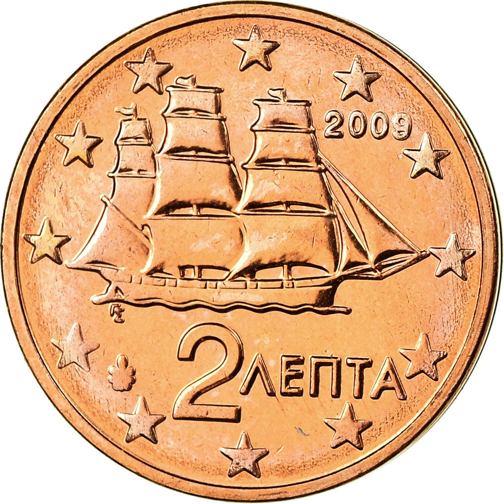 Greece, 2 Euro Cent, 2009, MS(63), Copper Plated Steel, KM:182