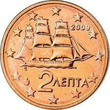 Greece, 2 Euro Cent, 2009, MS(63), Copper Plated Steel, KM:182