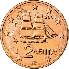 Griekenland, 2 Euro Cent, 2009, UNC-, Copper Plated Steel, KM:182