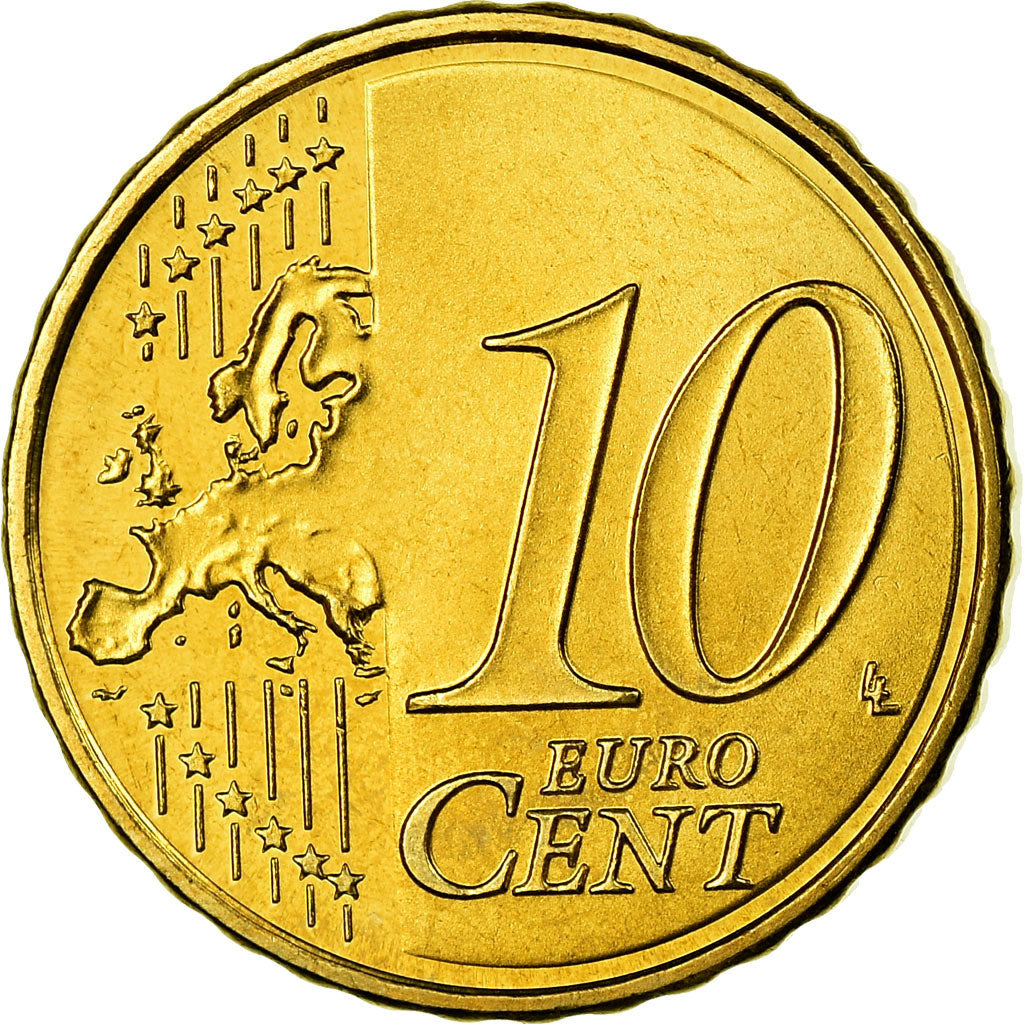 Hiszpania, 10 Euro Cent, 2010, Madrid, MS(63), Mosiądz, KM:1147