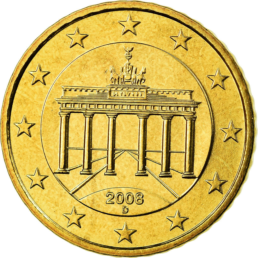 GERMANY - FEDERAL REPUBLIC, 50 Euro Cent, 2008, MS(65-70), Brass, KM:256