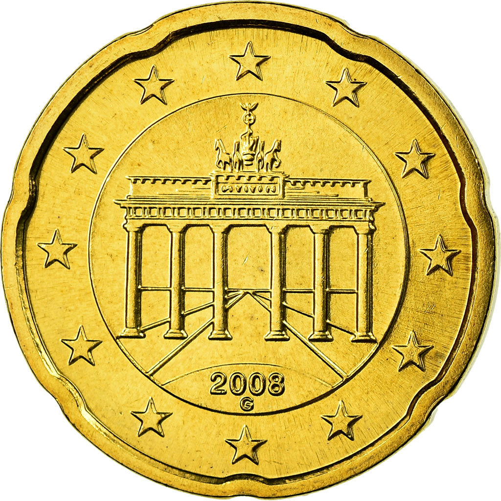 République fédérale allemande, 20 Euro Cent, 2008, FDC, Laiton, KM:255