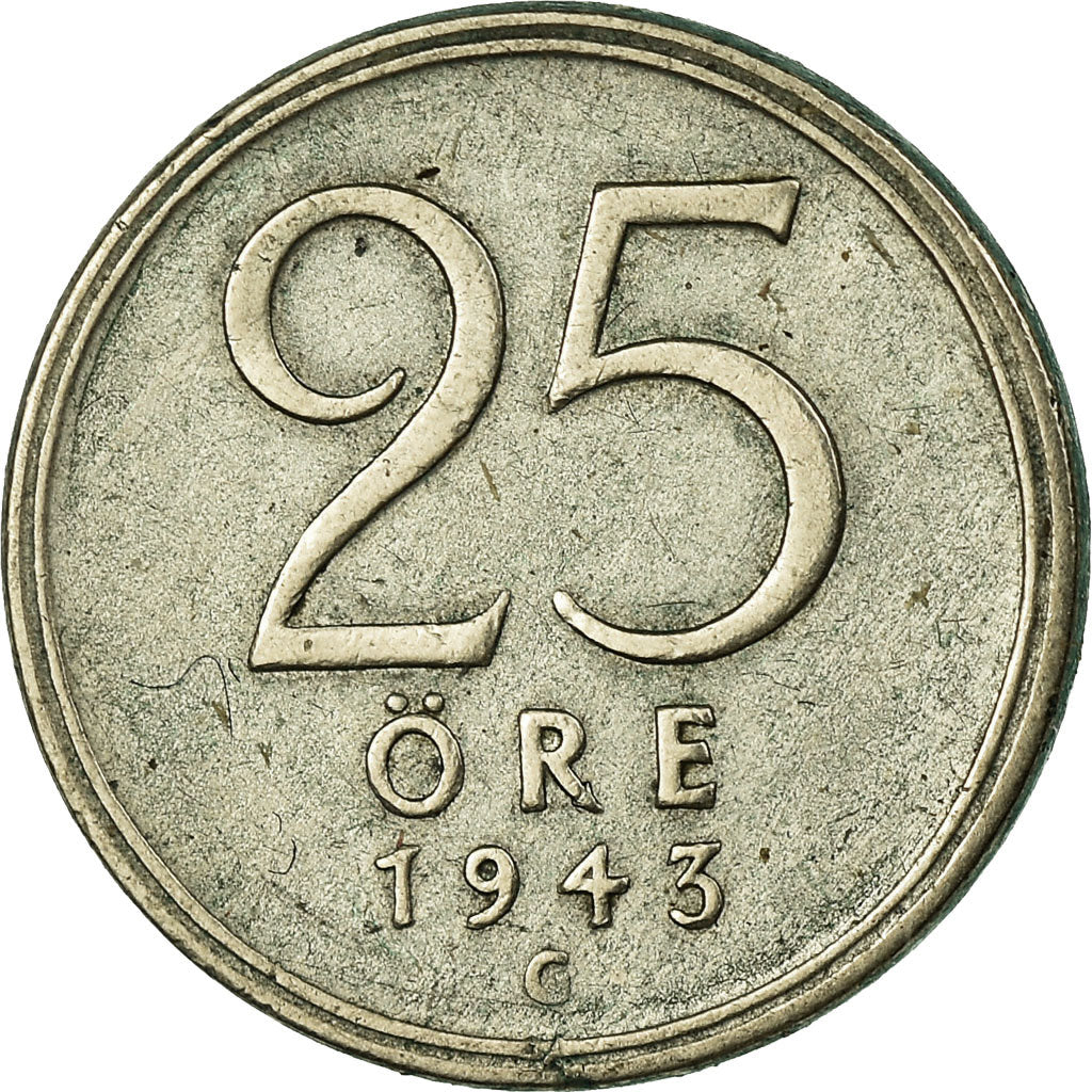 Münze, Schweden, Gustaf V, 25 Öre, 1943, SS, Silber, KM:816