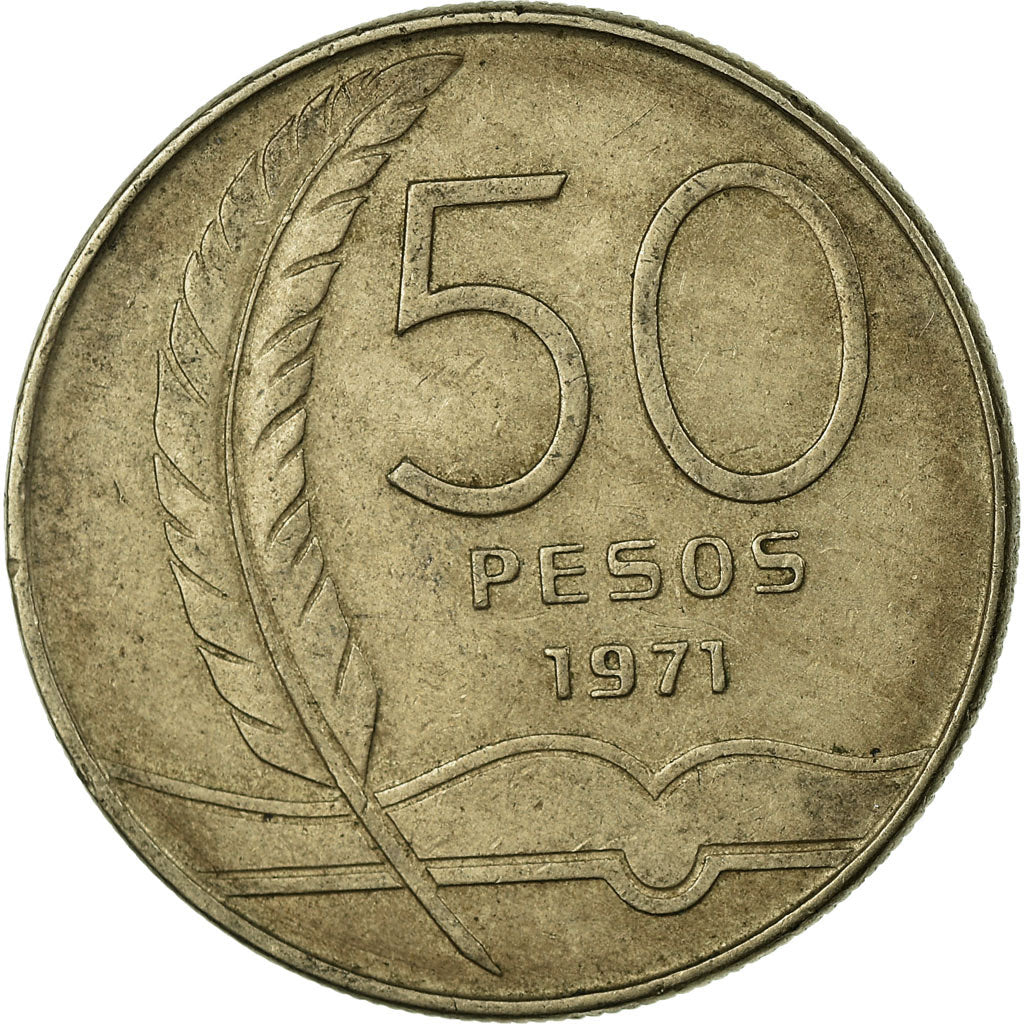 Moneta, Uruguay, 50 Pesos, 1971, Santiago, BB, Nichel-ottone, KM:58