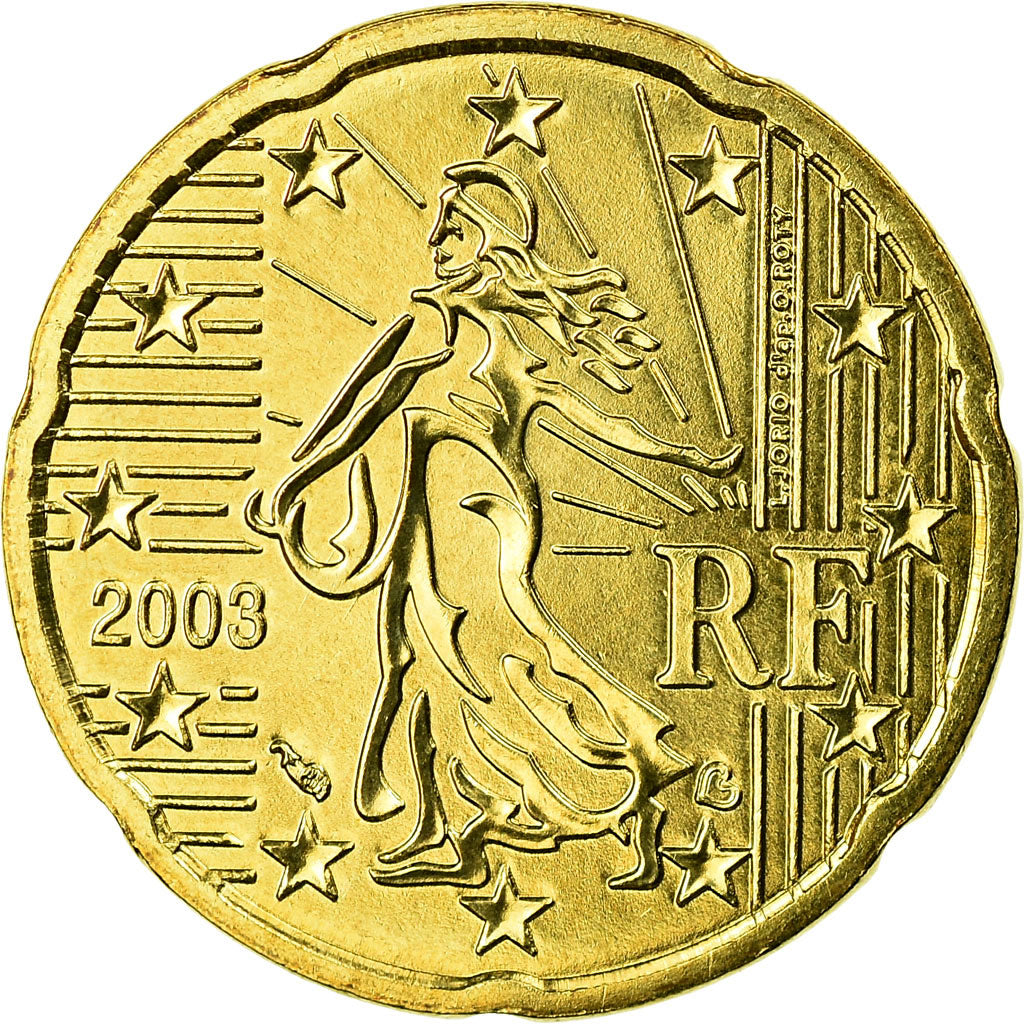 Francia, 20 Euro Cent, 2003, SPL, Ottone, KM:1286