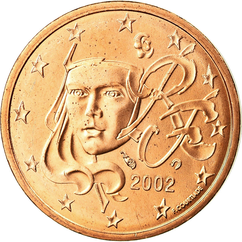 France, 2 Euro Cent, 2002, MS(63), Copper Plated Steel, KM:1283