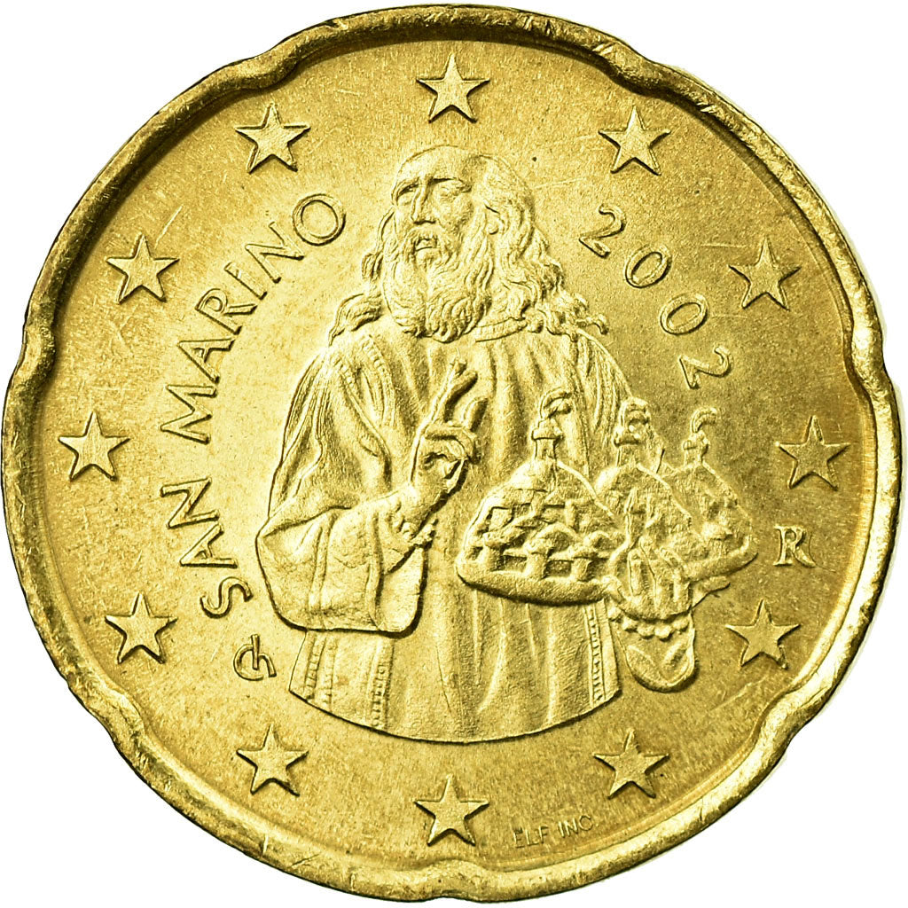 San Marino, 20 Euro Cent, 2002, AU(55-58), Brass, KM:444