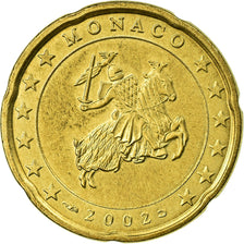 Monaco, 20 Euro Cent, 2002, AU(55-58), Brass, KM:171