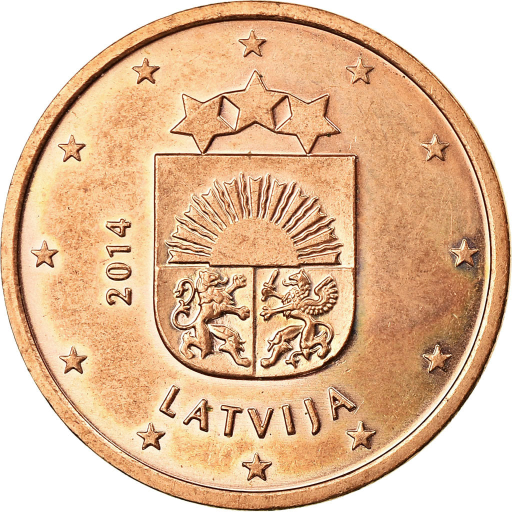 Letónia, 5 Euro Cent, 2014, AU(55-58), Aço Cromado a Cobre, KM:152
