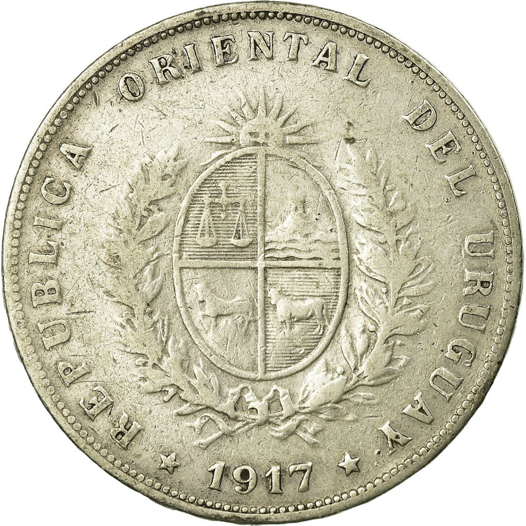 Moneta, Uruguay, Peso, 1917, MB+, Argento, KM:23